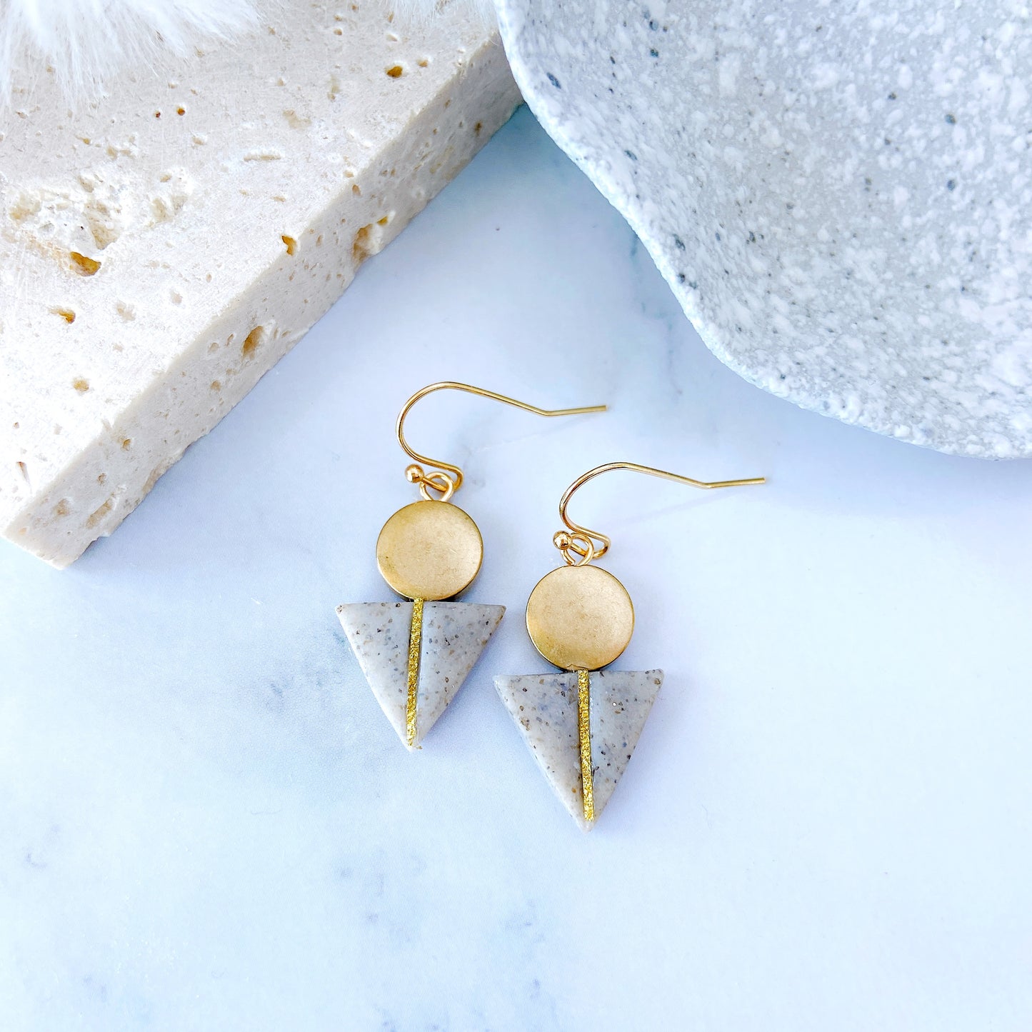 Grey Stone Triangle Geo Earrings – Modern Minimalist Collection