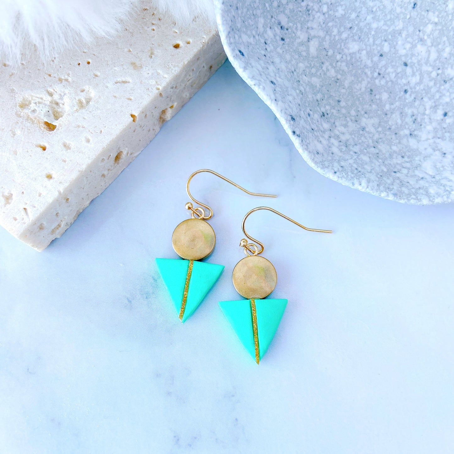 Grey Stone Triangle Geo Earrings – Modern Minimalist Collection