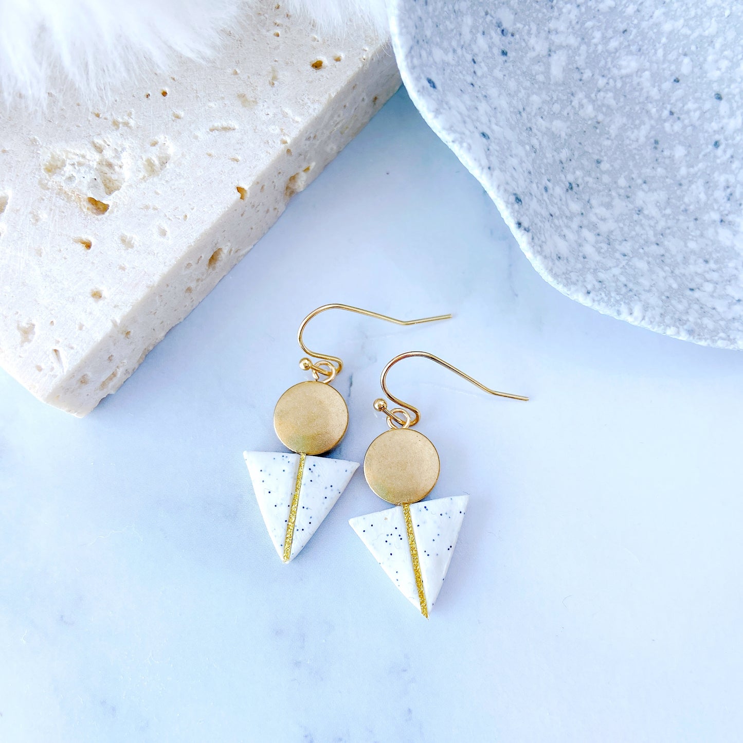Grey Stone Triangle Geo Earrings – Modern Minimalist Collection