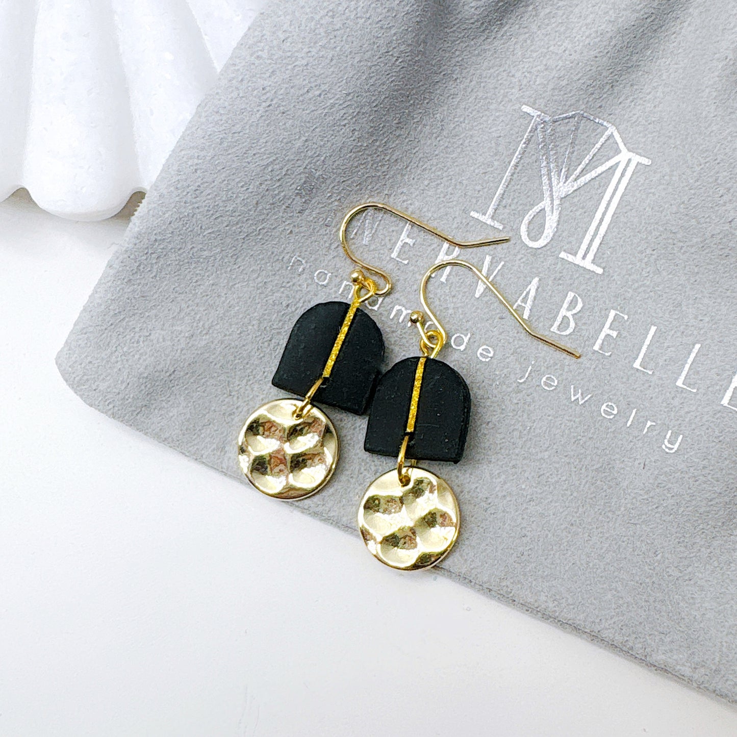 Black Half Dome Dangle Earrings – Modern Geometry Collection