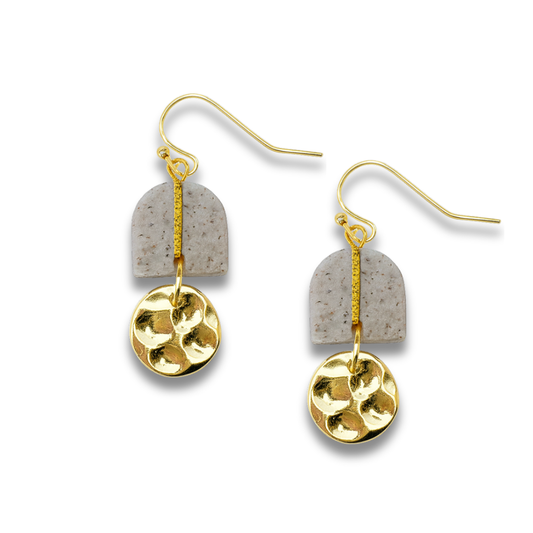 Grey Stone Half Dome Dangle Earrings – Modern Geometry Collection