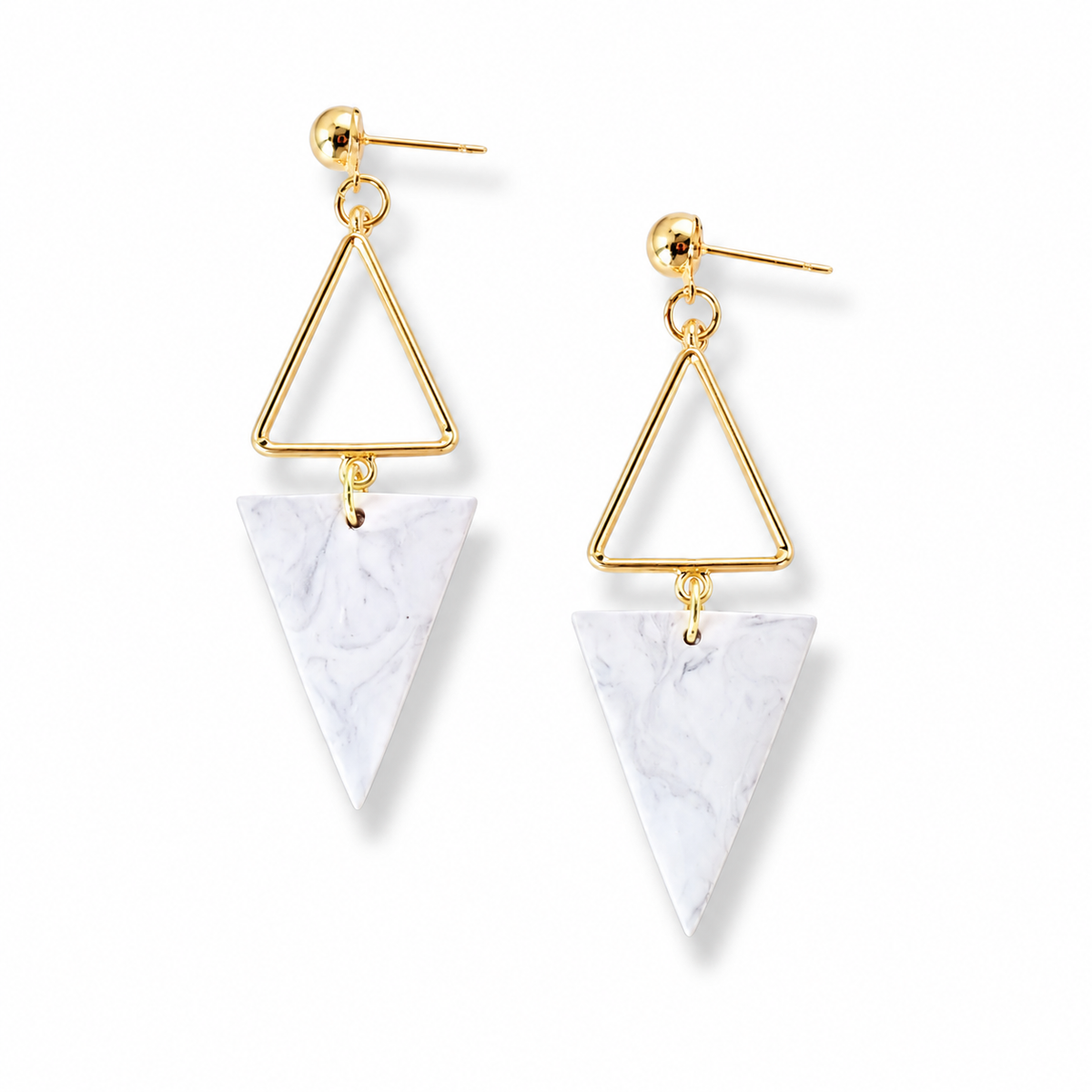 White Marble Geometric Triangle Dangle Earrings