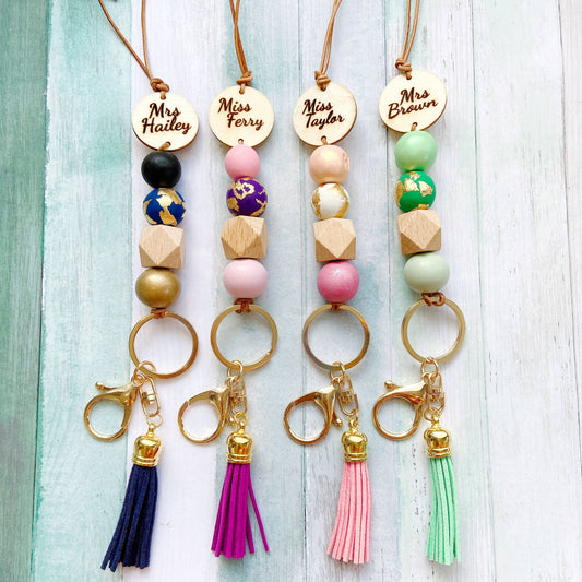 Personalised Polymer Clay and Wood Bead Lanyard with Tassel