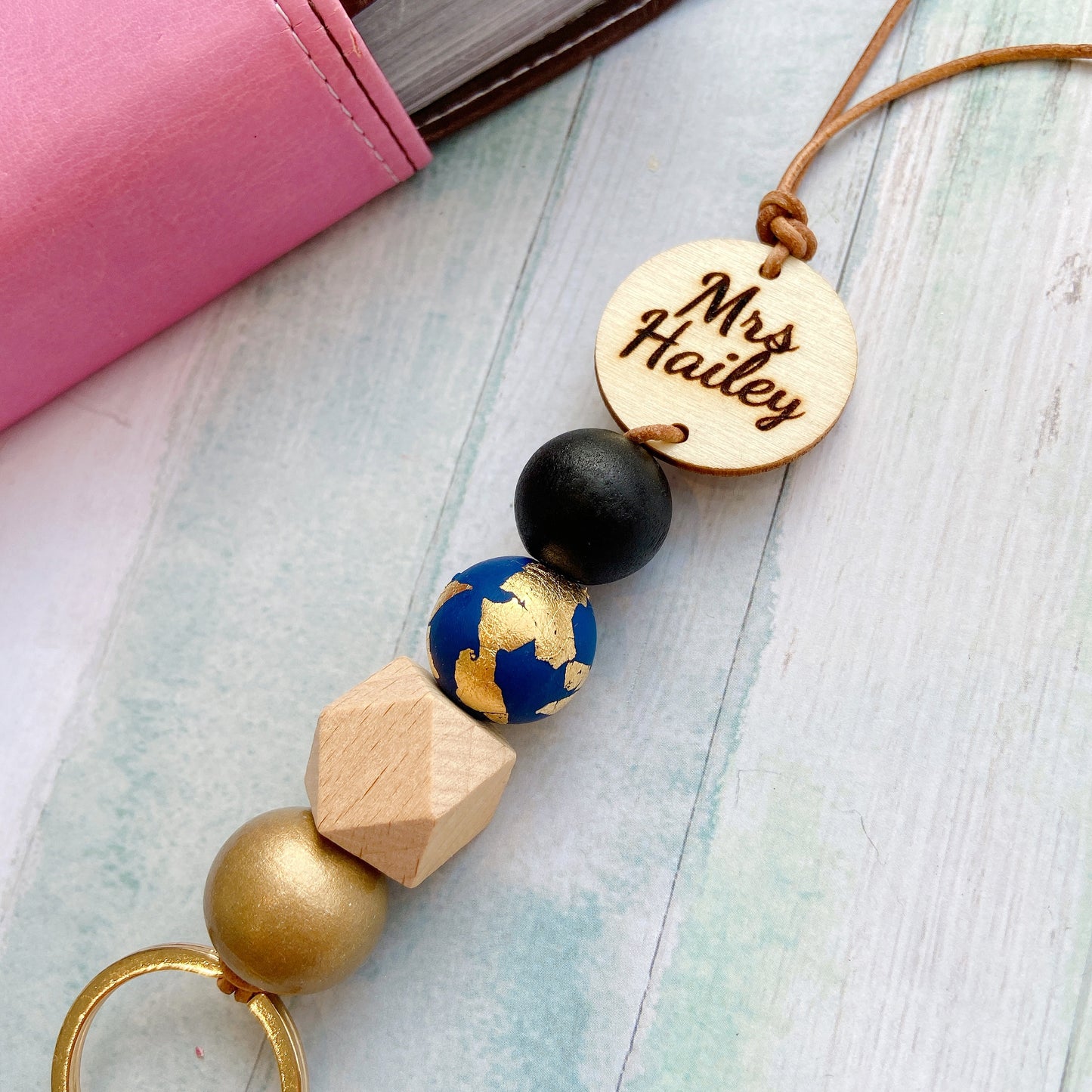 Personalised Polymer Clay and Wood Bead Lanyard with Tassel
