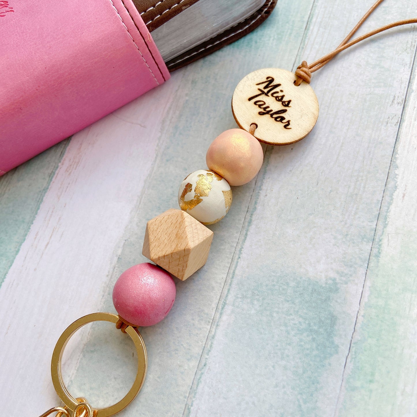 Personalised Polymer Clay and Wood Bead Lanyard with Tassel