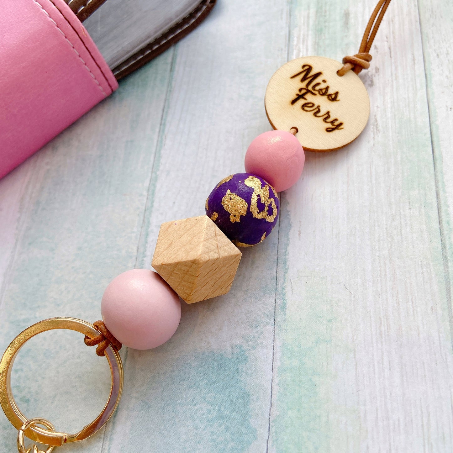 Personalised Polymer Clay and Wood Bead Lanyard with Tassel