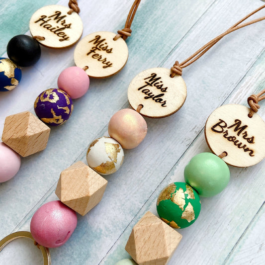Personalised Polymer Clay and Wood Bead Lanyard with Tassel