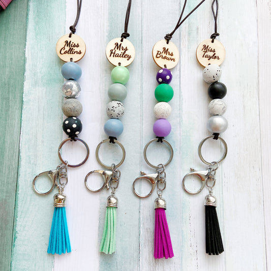Personalised Polymer Clay and Wood Bead Lanyard with Tassel