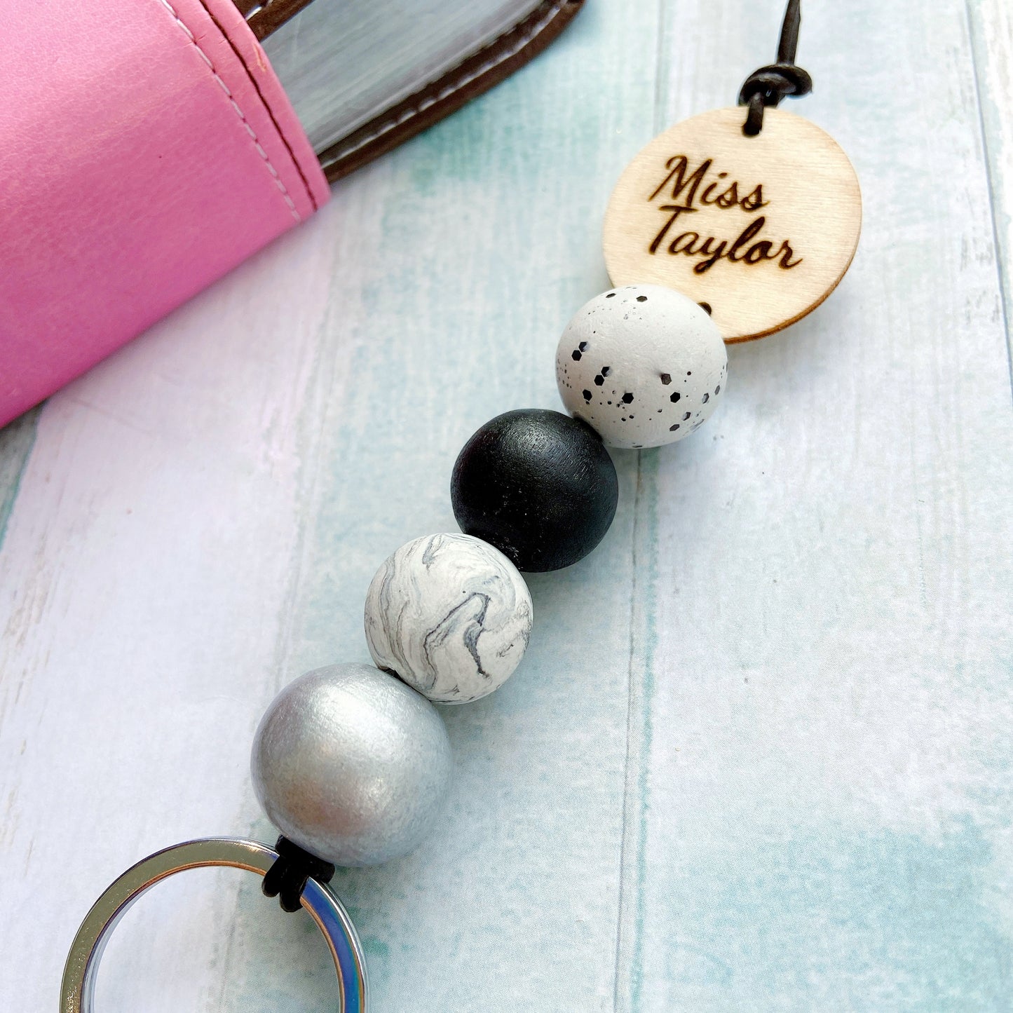 Personalised Polymer Clay and Wood Bead Lanyard with Tassel