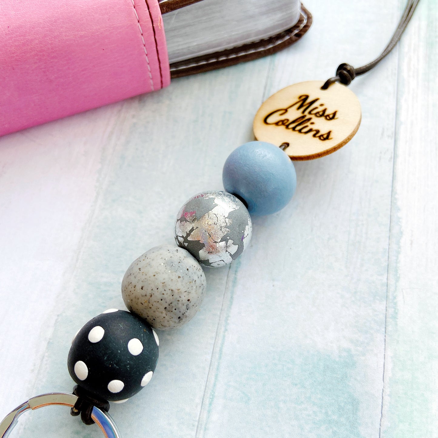 Personalised Polymer Clay and Wood Bead Lanyard with Tassel