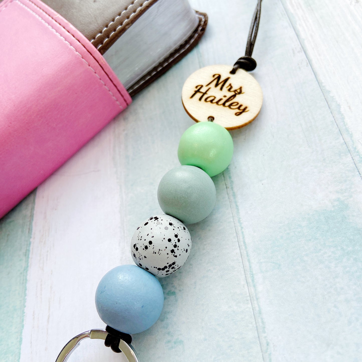 Personalised Polymer Clay and Wood Bead Lanyard with Tassel