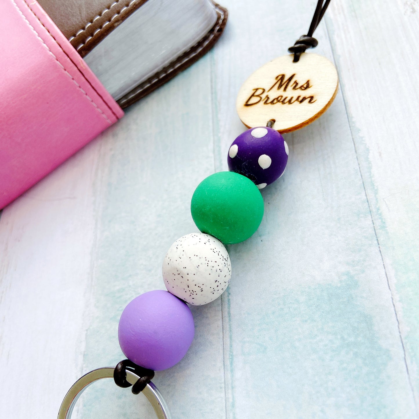 Personalised Polymer Clay and Wood Bead Lanyard with Tassel