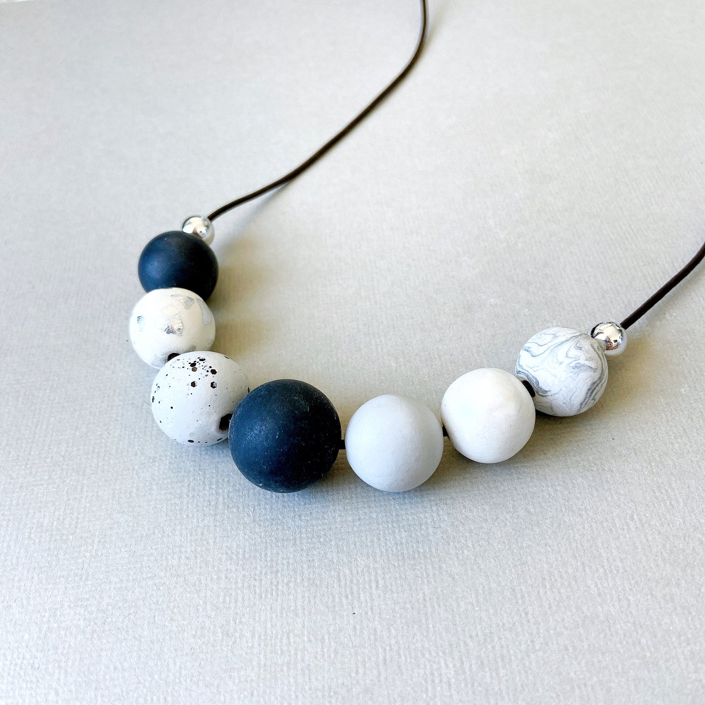 Monochrome Polymer Clay Bead Necklace – Minimalist Statement Jewelry