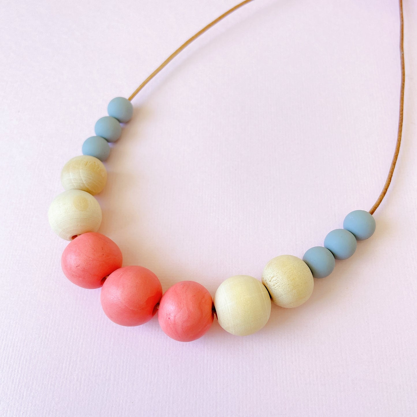 Wood & Polymer Clay Bead Necklace – Handmade Pastel Statement Jewelry