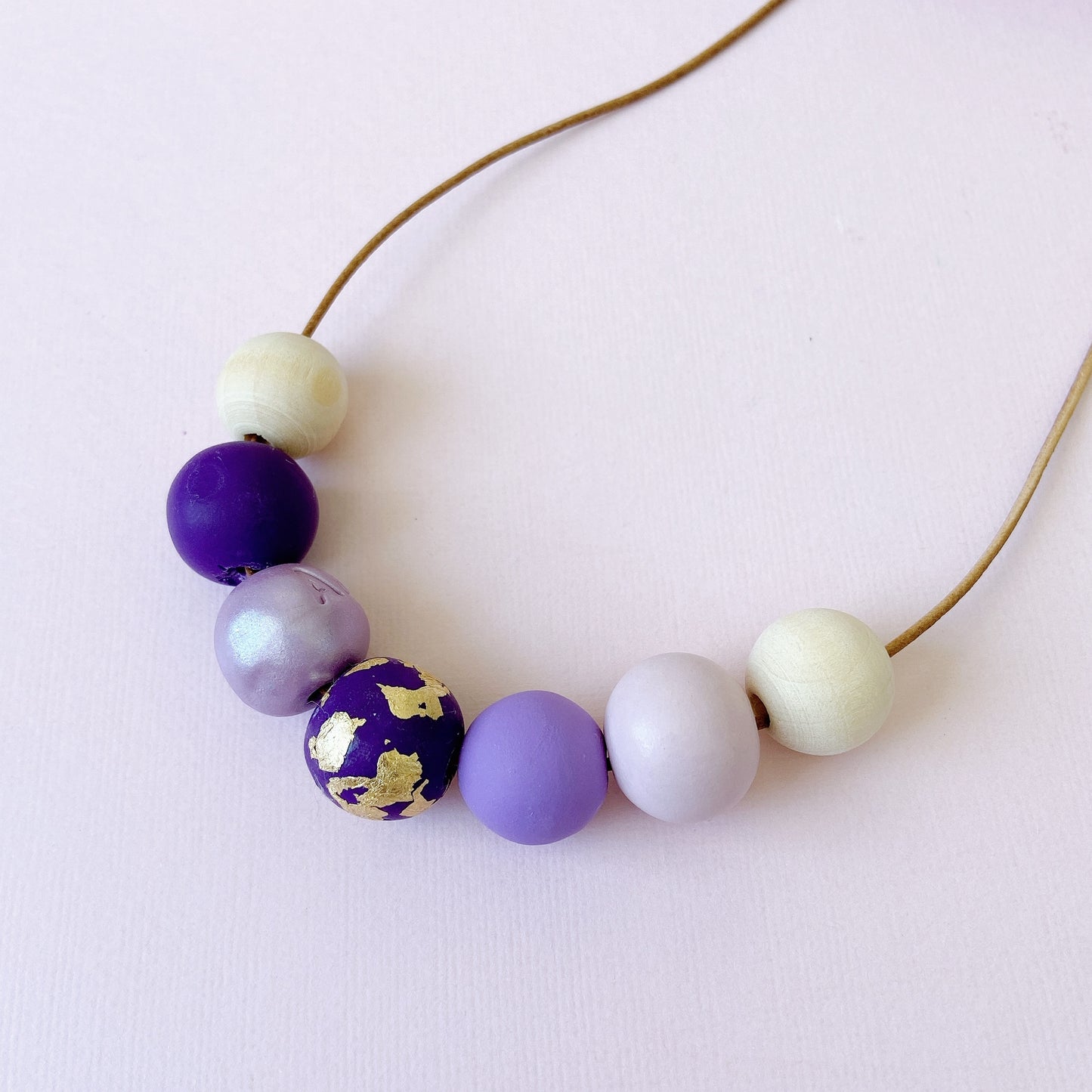Purple & Gold Polymer Clay Necklace – Handmade Statement Bead Jewelry