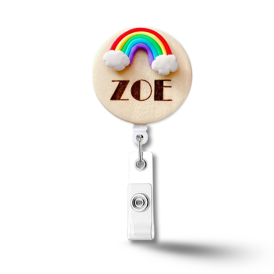 Handmade 3D Rainbow Cloud Personalized Name Badge Reel