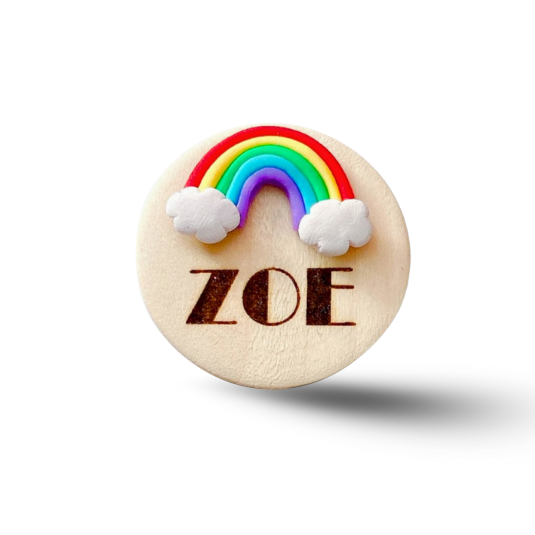 Handmade 3D Rainbow Cloud Personalized Name Badge Reel