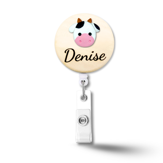 Handmade 3D Cow Personalized Name Badge Reel