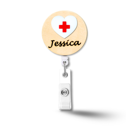 Medical Red Cross Heart Nurse Personalized Name Badge Reel