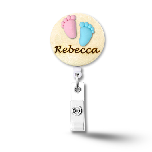 Handmade 3D Baby Foot Obstetrics Midwife Personalized Name Badge Reel