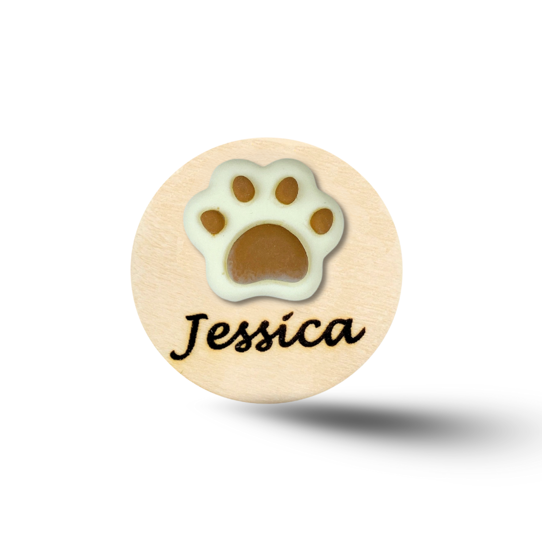 3D Brown Paw Personalized Name Badge Reel