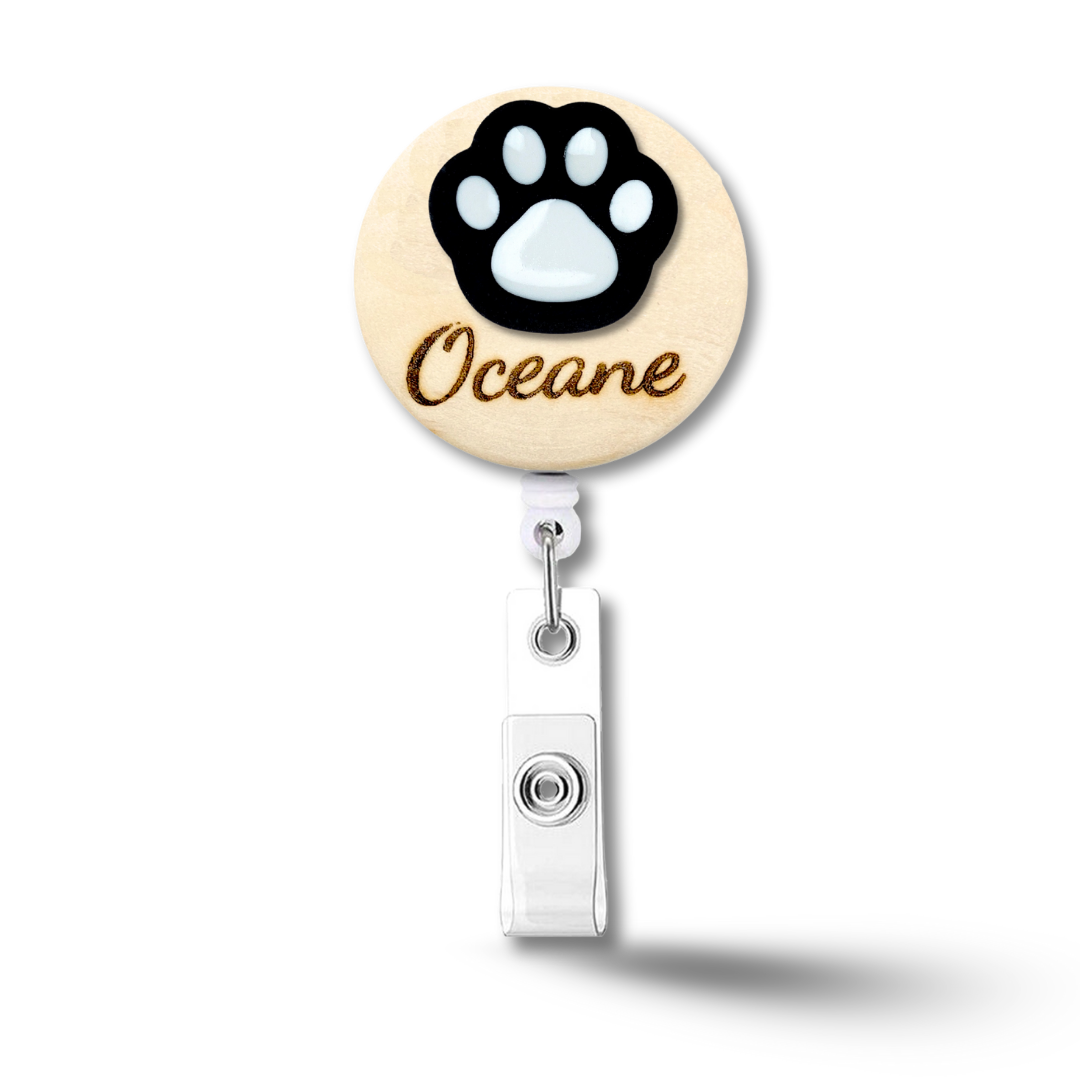 3D Brown Paw Personalized Name Badge Reel