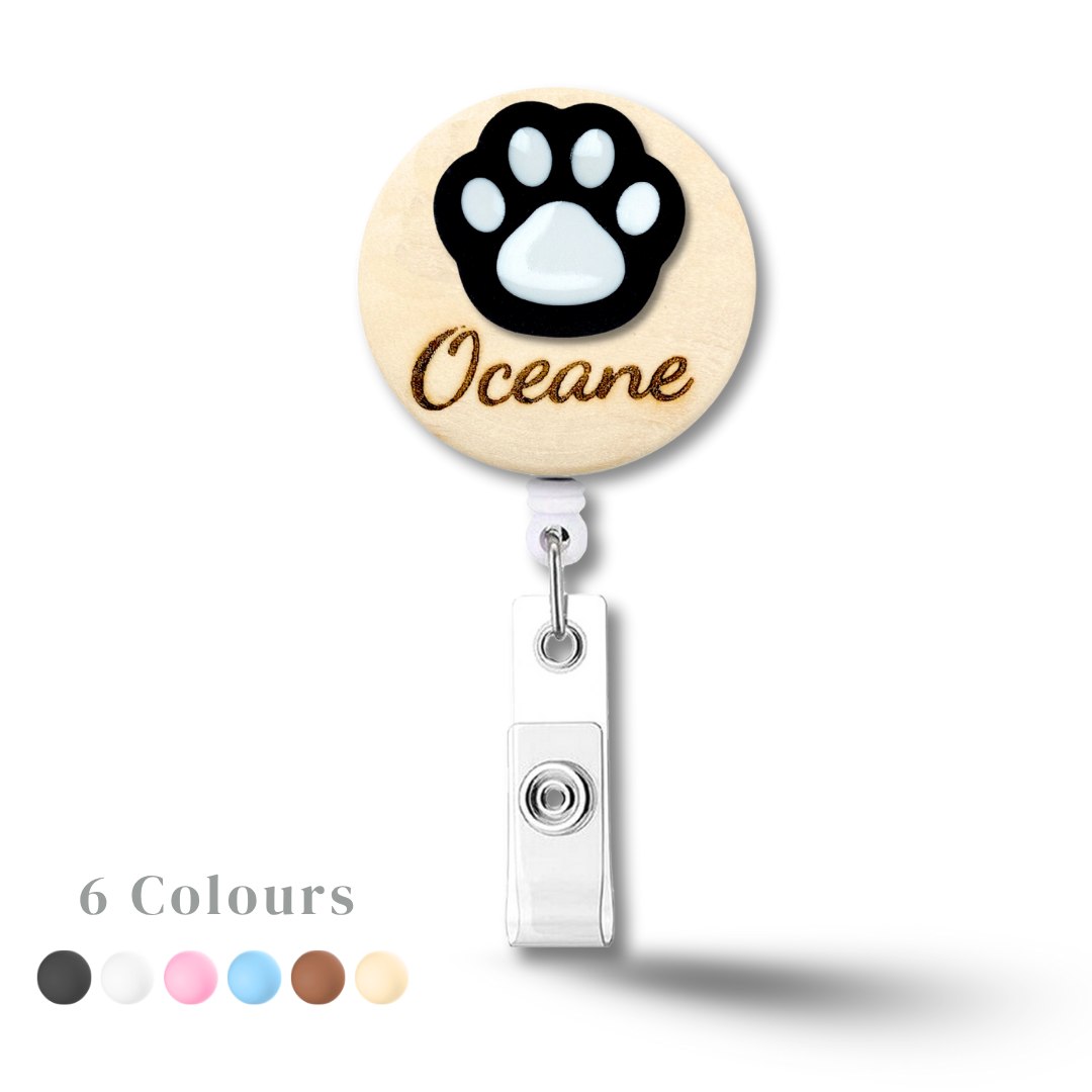 3D Paw Personalized Name Badge Reel – Glossy Finish