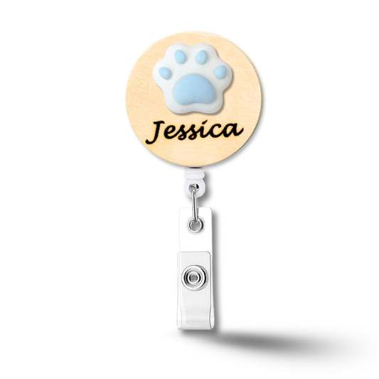 3D Blue Paw Personalized Name Badge Reel