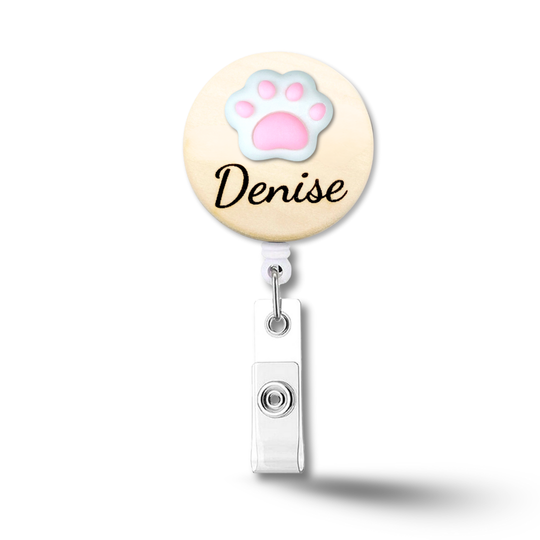 3D Brown Paw Personalized Name Badge Reel