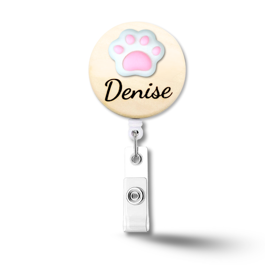3D Pink Paw Personalized Name Badge Reel