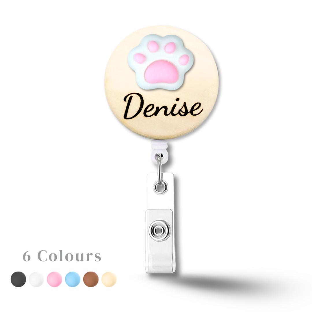 3D Paw Personalized Name Badge Reel - Matte Finish