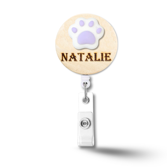 3D Purple Paw Personalized Name Badge Reel