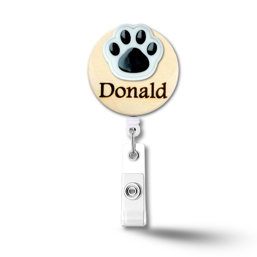 3D Brown Paw Personalized Name Badge Reel