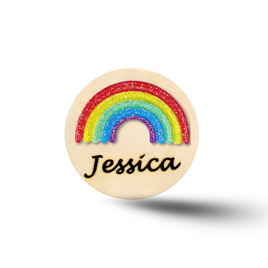 3D Classic Glitter Rainbow Personalized Name Badge Reel