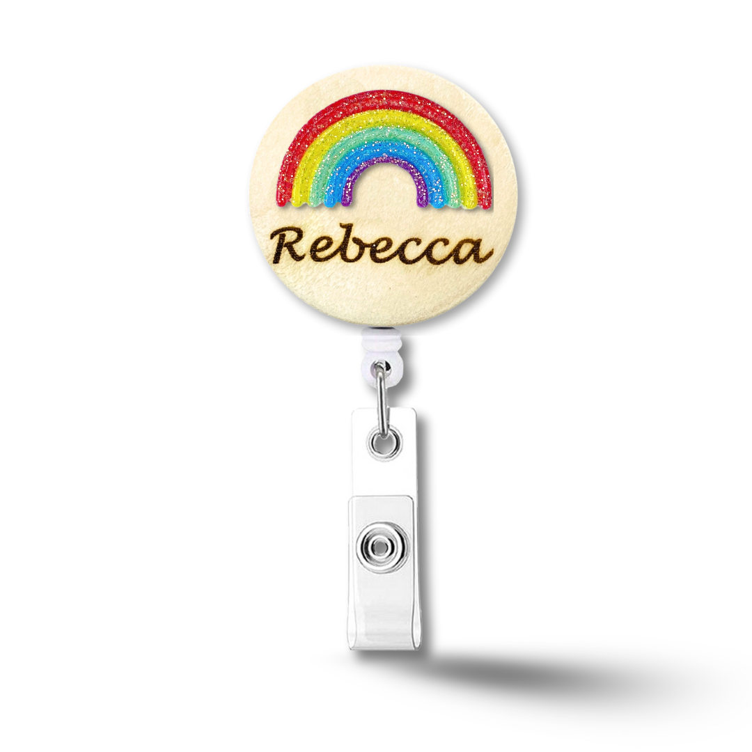 3D Classic Glitter Rainbow Personalized Name Badge Reel