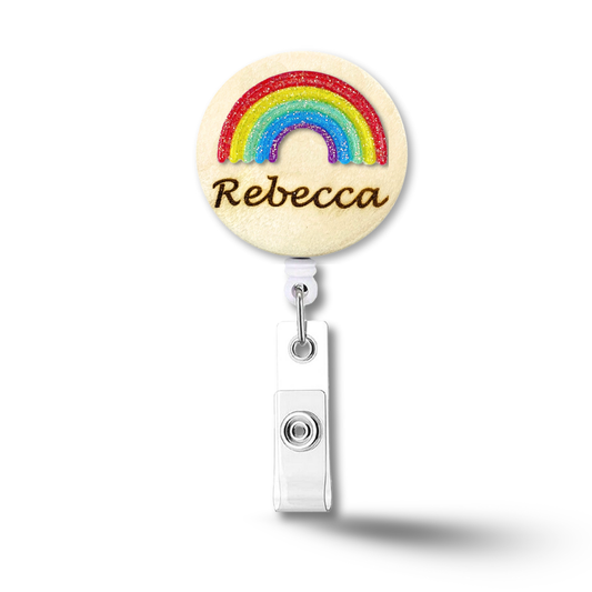 3D Classic Glitter Rainbow Personalized Name Badge Reel