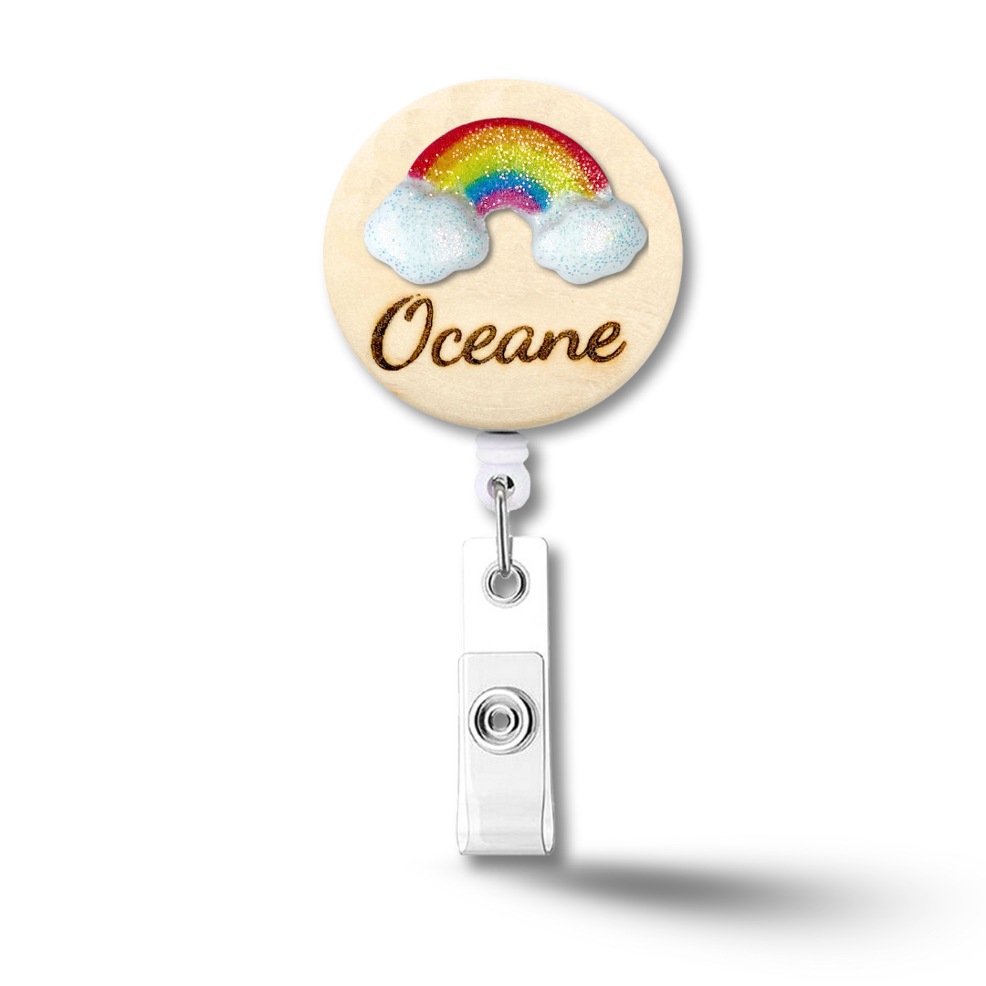 3D Classic Glitter Rainbow Personalized Name Badge Reel