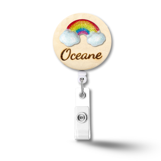 3D Glitter Classic Rainbow Cloud Personalized Name Badge Reel