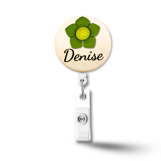 3D Green Flower Personalized Name Badge Reel