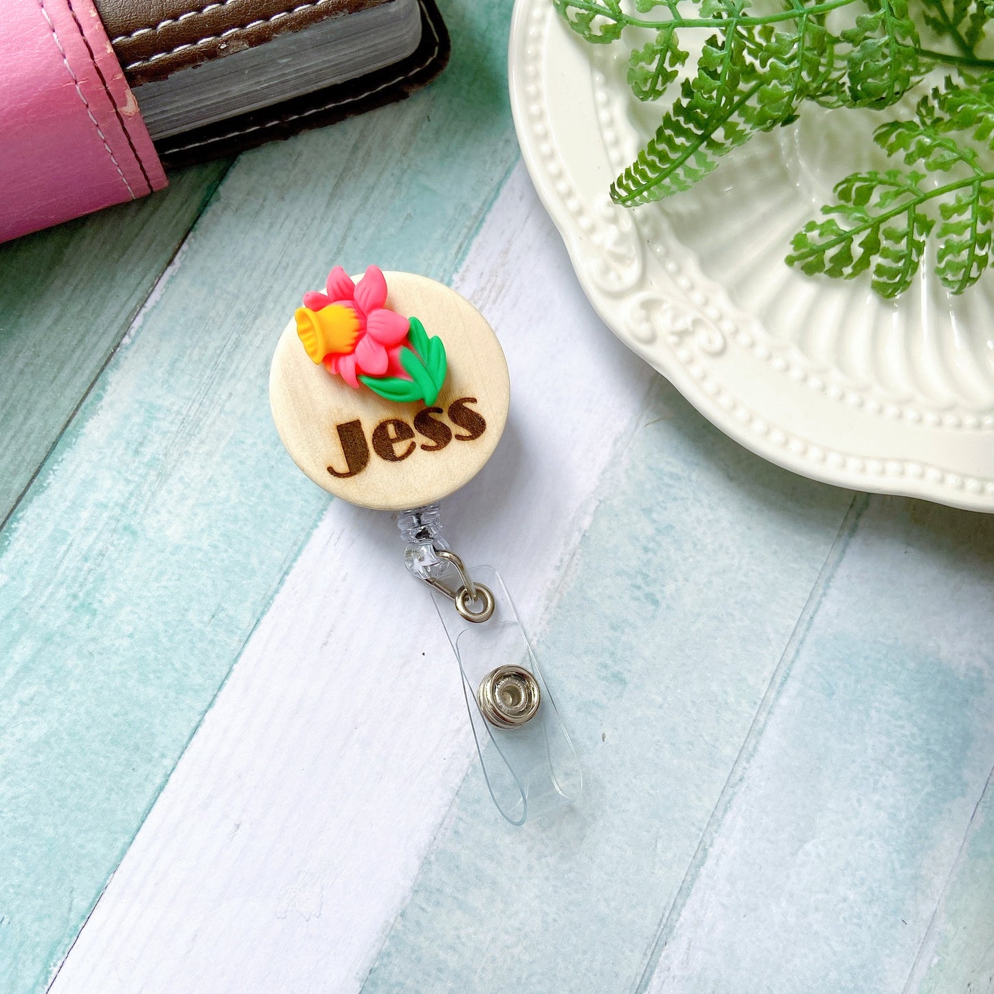 3D Morning Glory Personalized Name Badge Reel