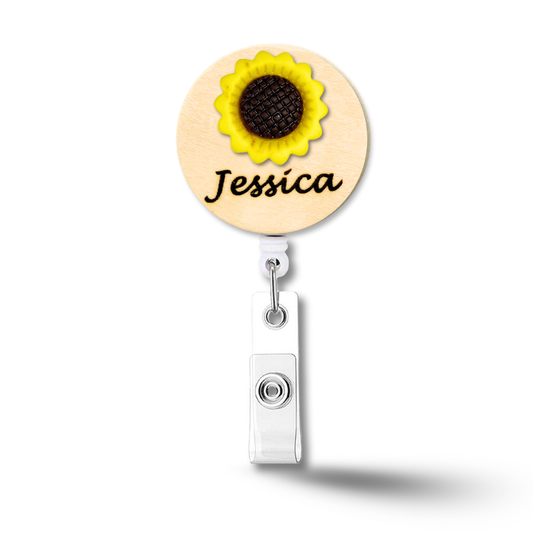 3D Sunflower Personalized Name Badge Reel