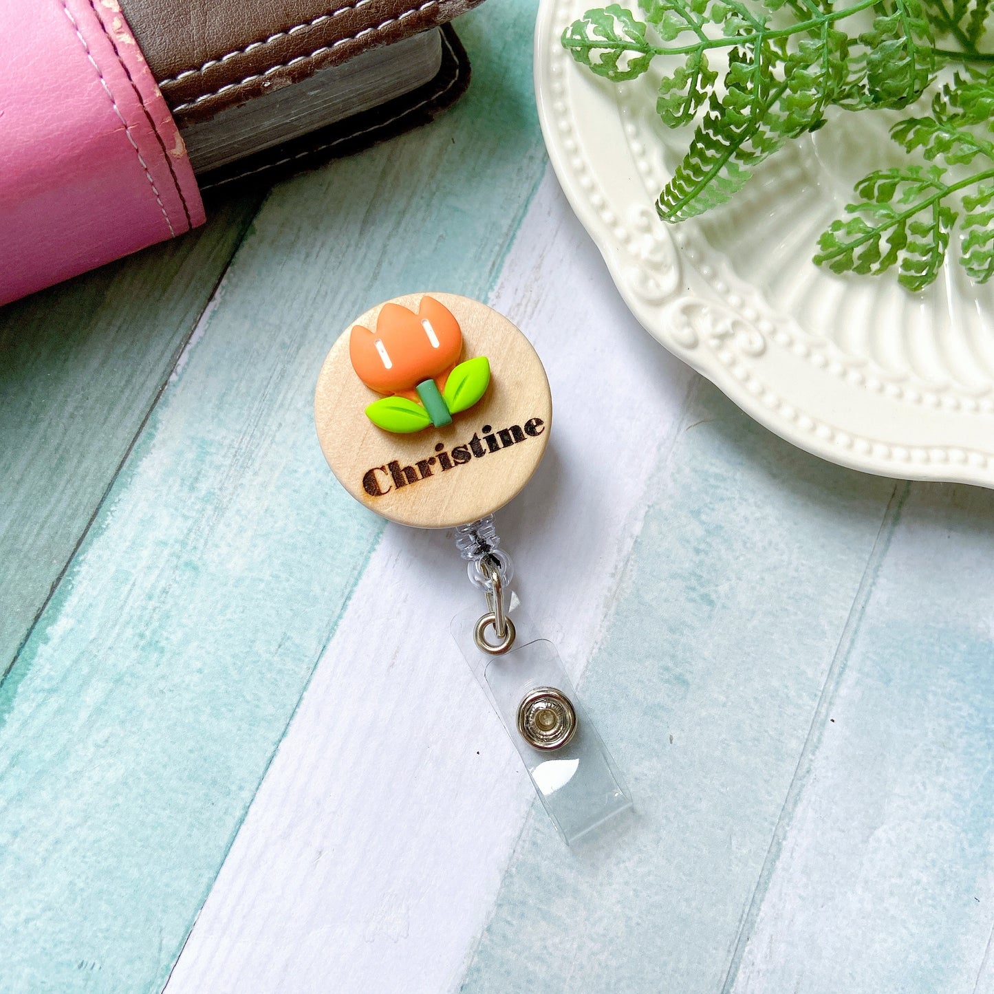 3D Morning Glory Personalized Name Badge Reel