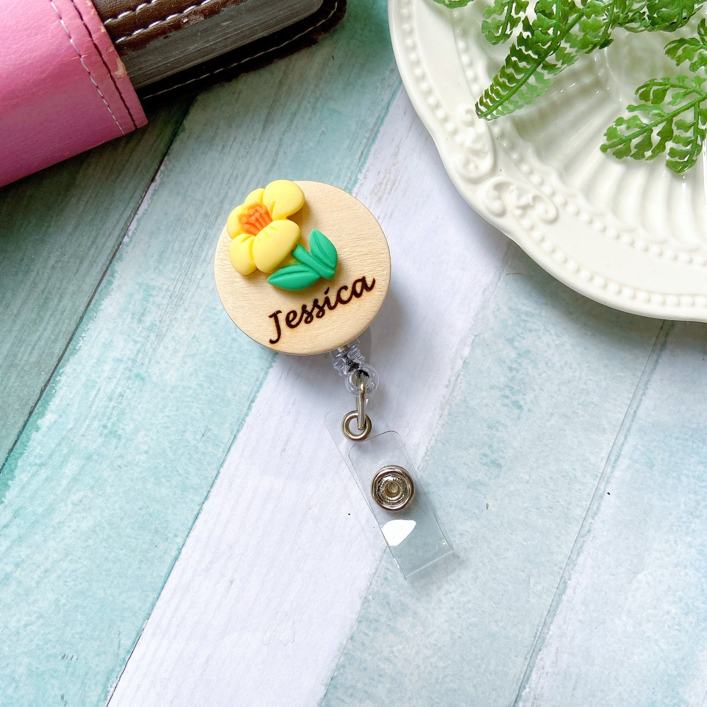 3D Morning Glory Personalized Name Badge Reel