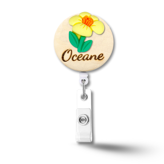 3D Yellow Flower Personalized Name Badge Reel