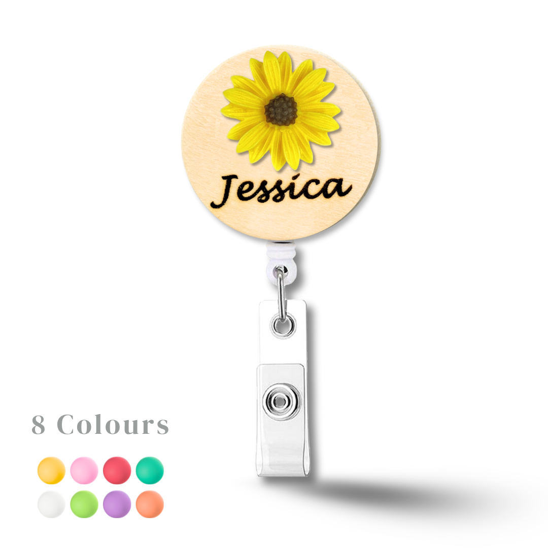 3D Yellow Chrysanthemum Flower Personalized Name Badge Reel