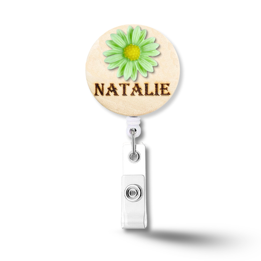 3D Mint Chrysanthemum Flower Personalized Name Badge Reel