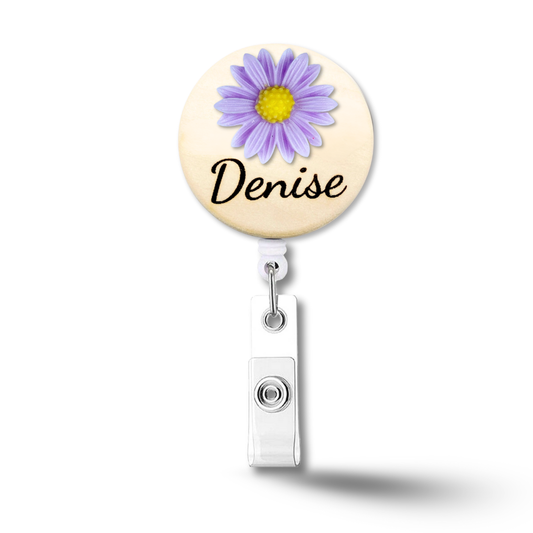 3D Purple Chrysanthemum Flower Personalized Name Badge Reel