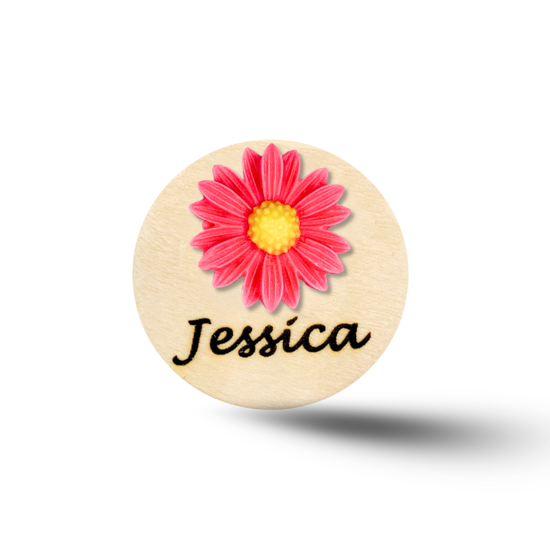 3D Coral Chrysanthemum Flower Personalized Name Badge Reel