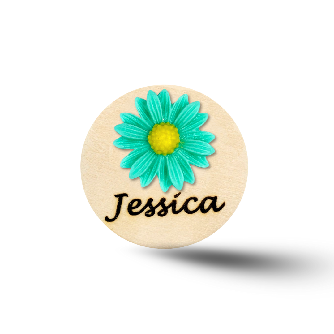 3D Coral Chrysanthemum Flower Personalized Name Badge Reel