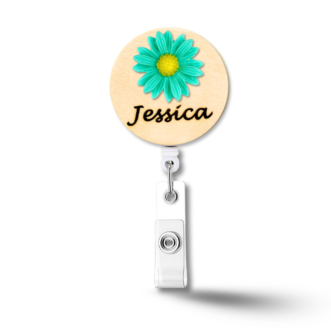 3D Coral Chrysanthemum Flower Personalized Name Badge Reel